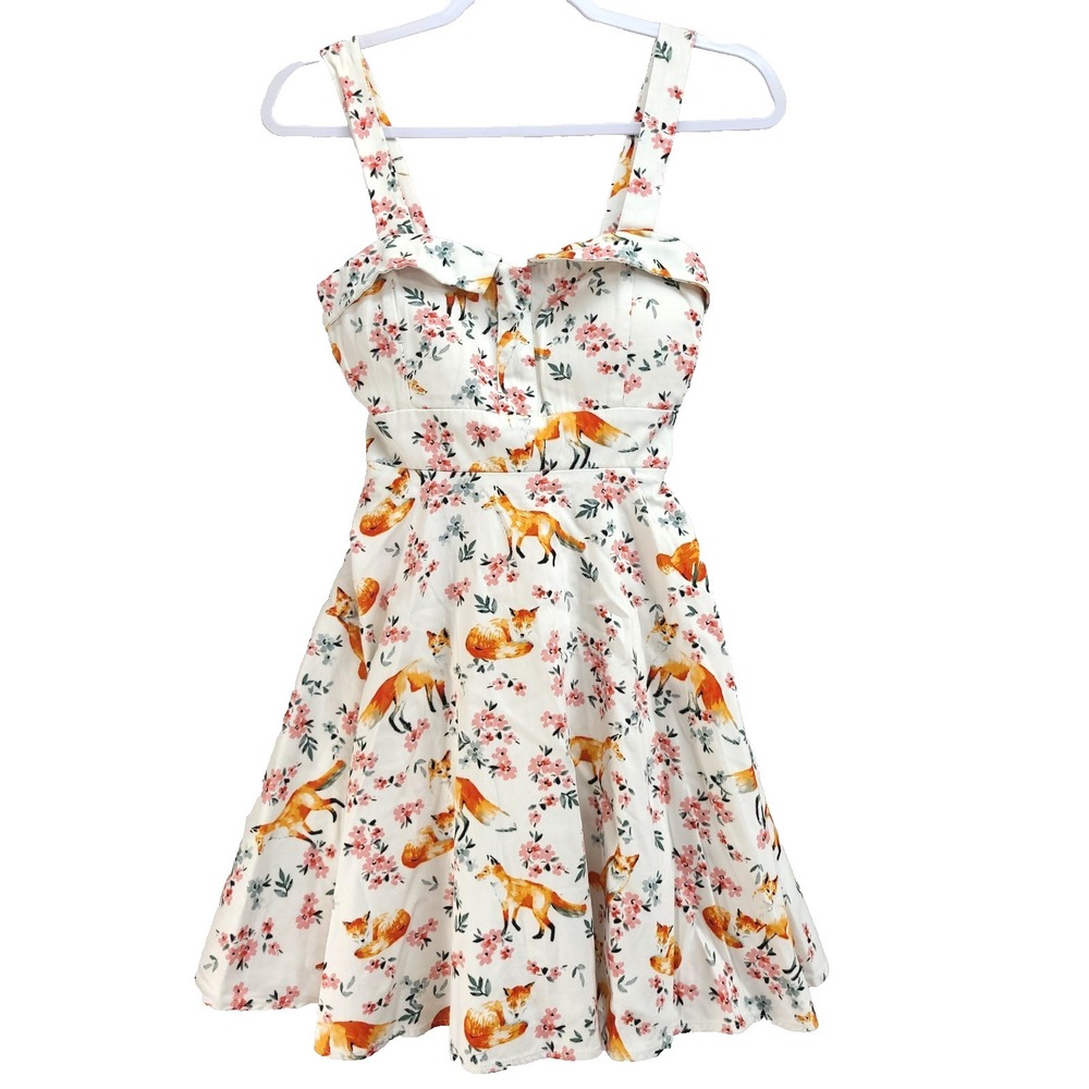 Vintage Lost and Found New Orleans Mini Dress Sweetheart Fit & Flare M Fox Print
